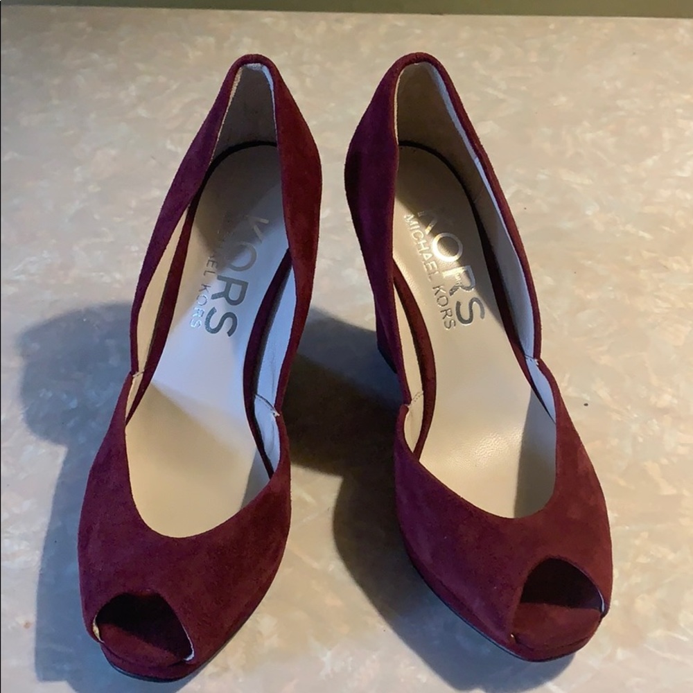 Michael Kors burgundy suede peep toe wedge